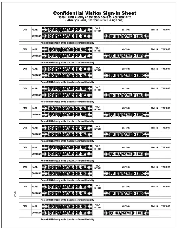 Visitor sign-in book page