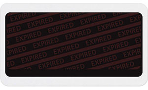 Adhesive expiring badge back with "EXPIRED"