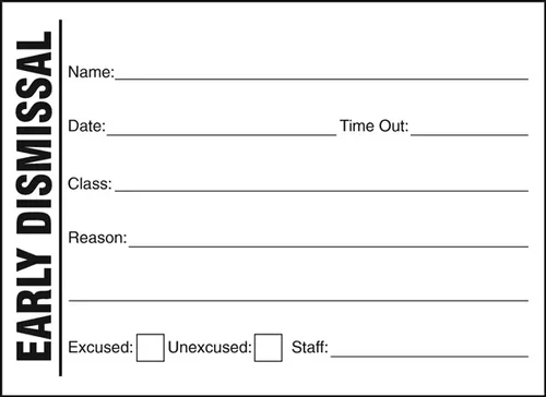 Early Dismissal Slip (Pack of 5)